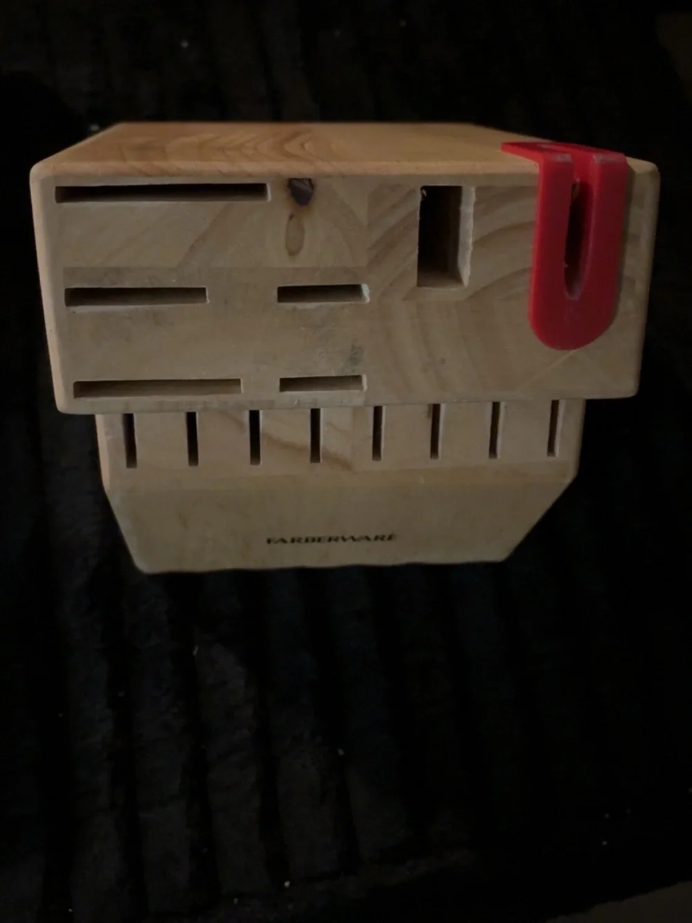 Wood Knife Block with Red Plastic Knife Guard